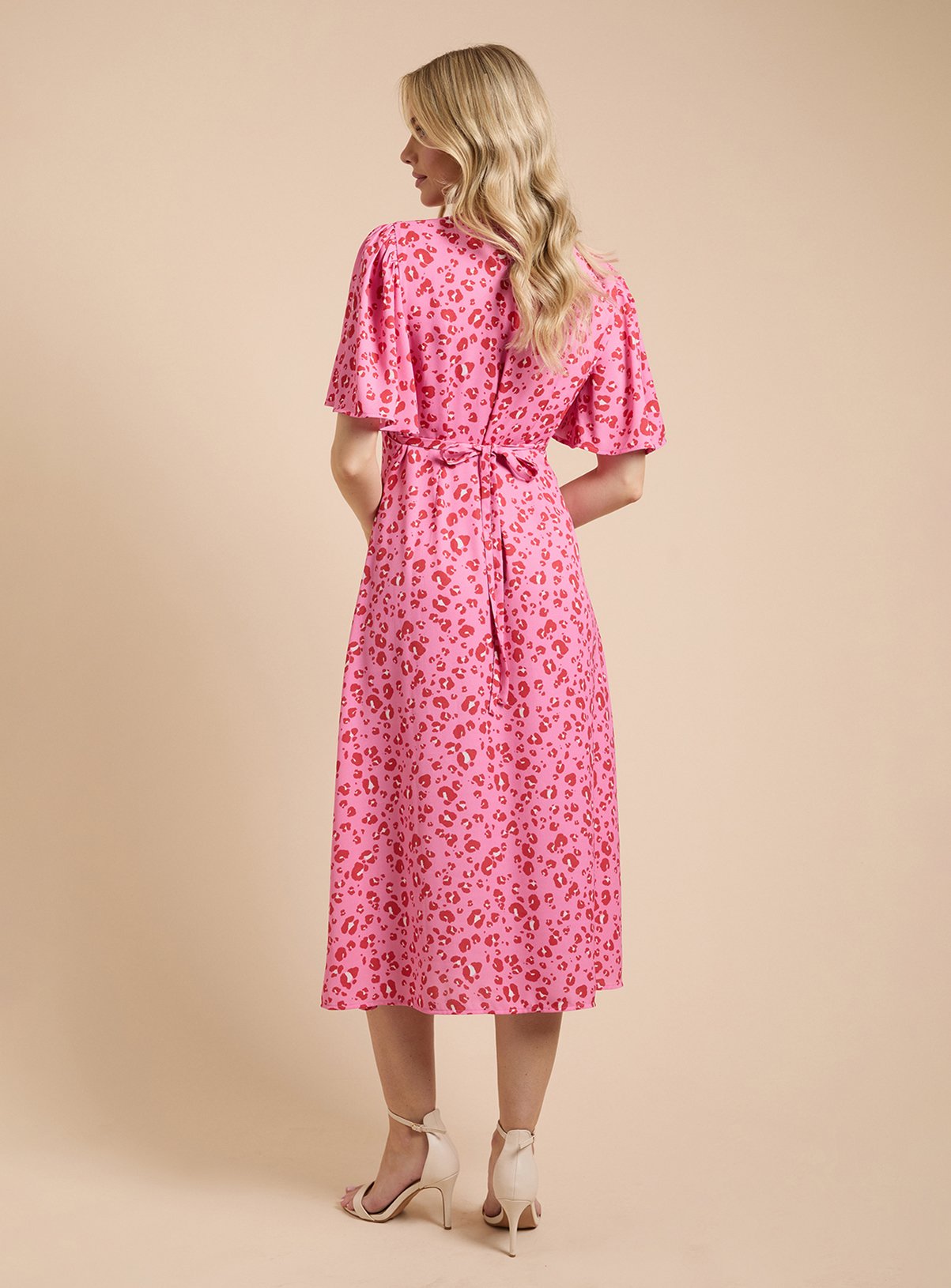 DOROTHY PERKINS Animal Button Front Angel Sleeve Tie Back Midi Dress 18 - Image 3 thumbnail